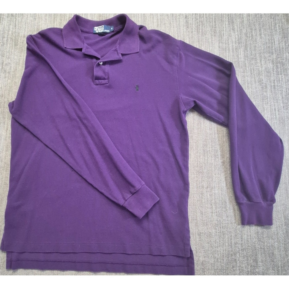 Polo Ralph Lauren men's long sleeve purple polo shirt 100% Cotton pullover logo